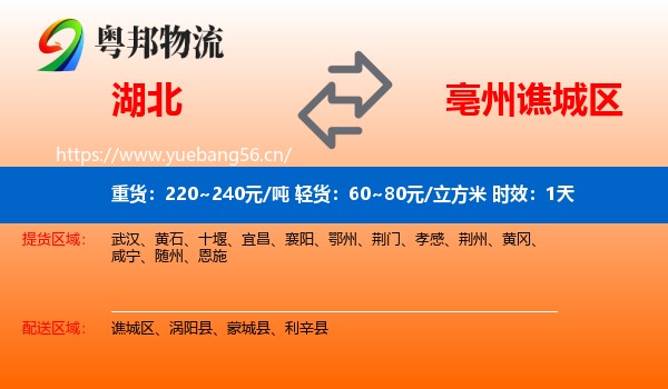 湖北到谯城区物流专线名片