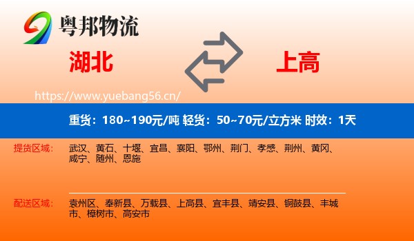 湖北到上高县物流专线名片