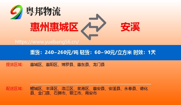 惠州惠城区到安溪县物流专线名片