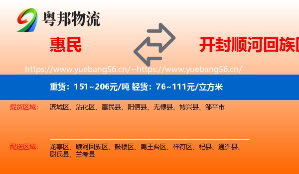 惠民到顺河回族区物流