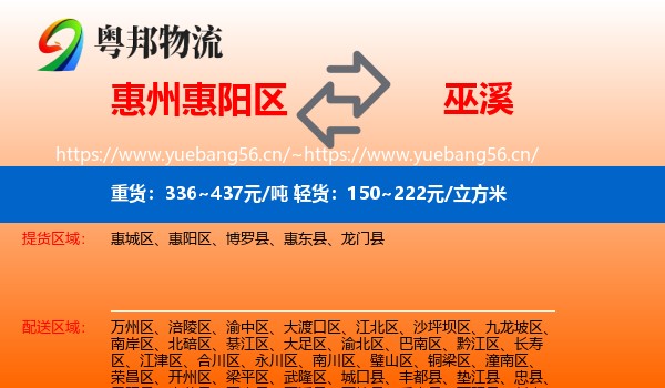 惠州惠阳区到巫溪县物流
