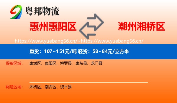 惠州惠阳区到湘桥区物流