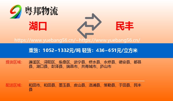 湖口到民丰县物流