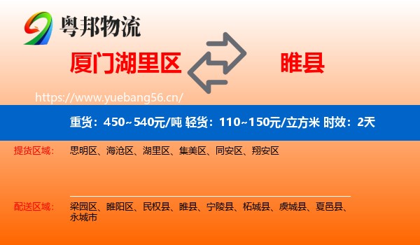 厦门湖里区到睢县物流专线名片
