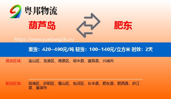 葫芦岛到肥东县物流 葫芦岛到肥东县物流专线名片