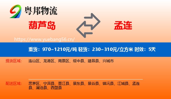 葫芦岛到孟连县物流 葫芦岛到孟连县物流专线名片