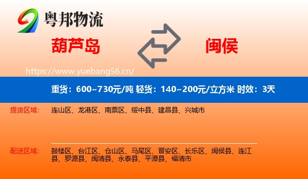 葫芦岛到闽侯县物流专线名片
