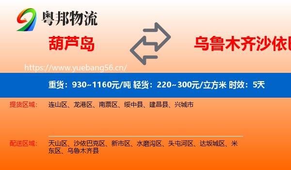 葫芦岛到沙依巴克区物流专线名片
