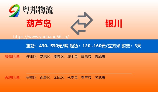 葫芦岛到银川物流专线名片