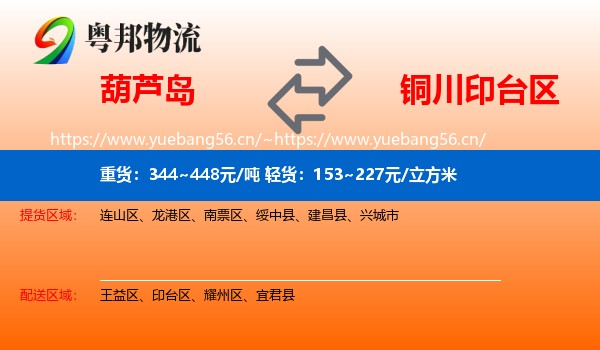 葫芦岛到印台区物流