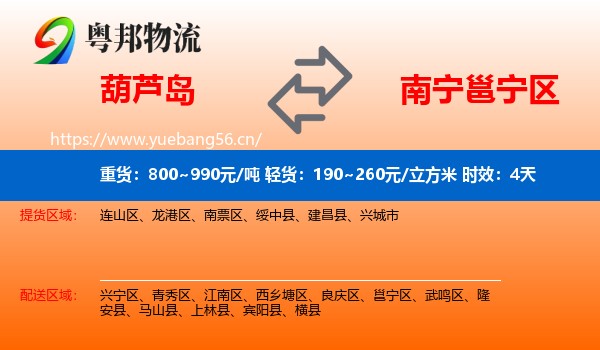 葫芦岛到邕宁区物流专线名片