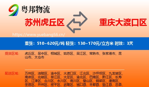 苏州虎丘区到大渡口区物流专线名片