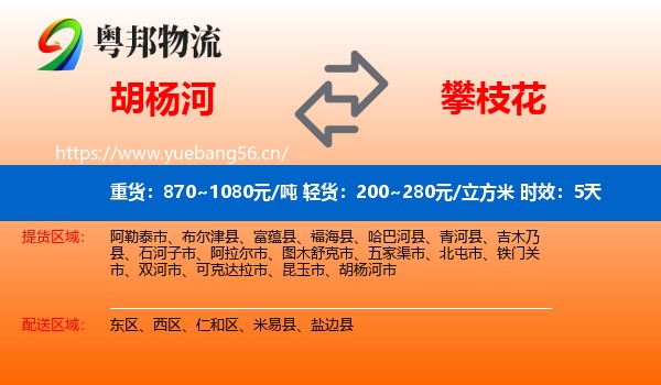 胡杨河到攀枝花物流专线名片