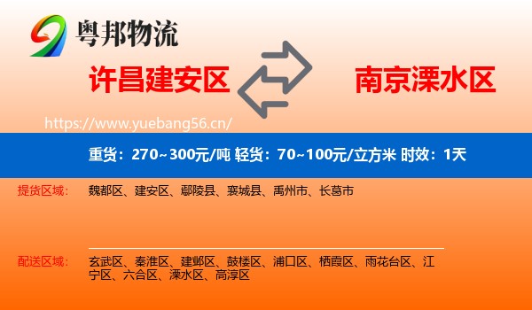 许昌建安区到溧水区物流专线名片