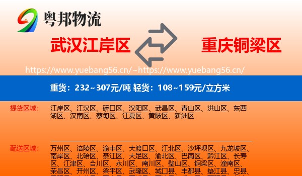 武汉江岸区到铜梁区物流