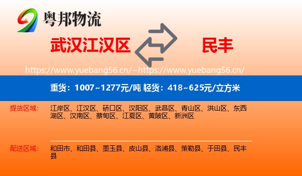 武汉江汉区到民丰县物流