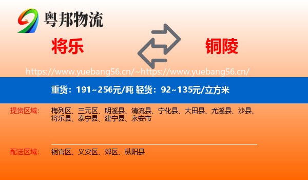 将乐县到铜陵物流专线