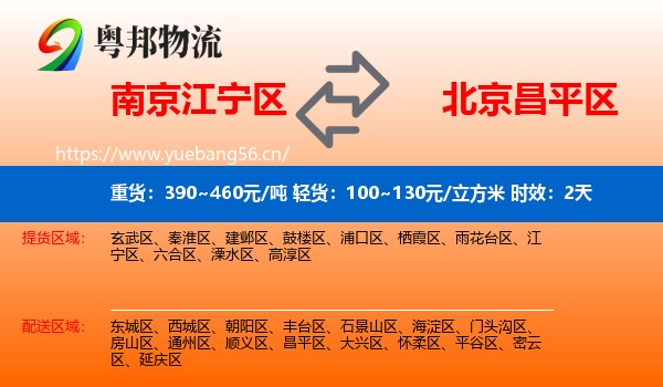 南京江宁区到昌平区物流专线名片