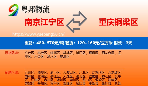 南京江宁区到铜梁区物流专线名片