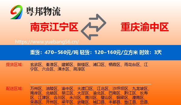 南京江宁区到渝中区物流专线名片