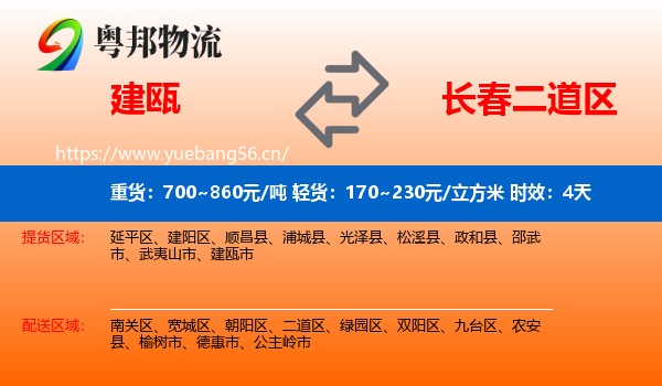 建瓯到二道区物流专线名片