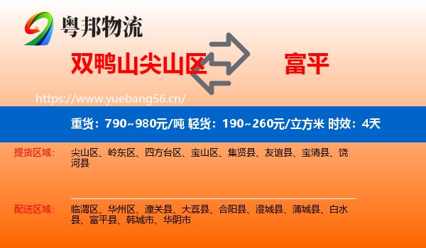 双鸭山尖山区到富平县物流专线名片