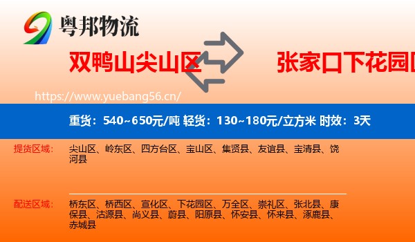 双鸭山尖山区到下花园区物流专线名片