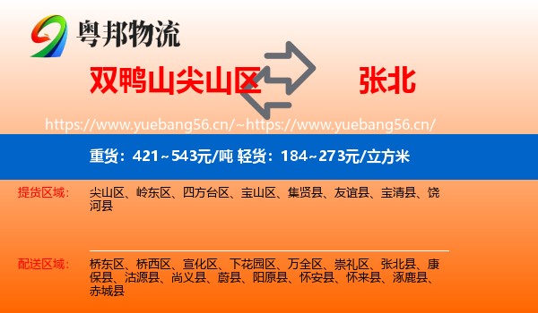 双鸭山尖山区到张北县物流