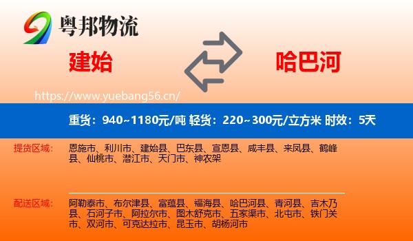 建始到哈巴河县物流专线名片