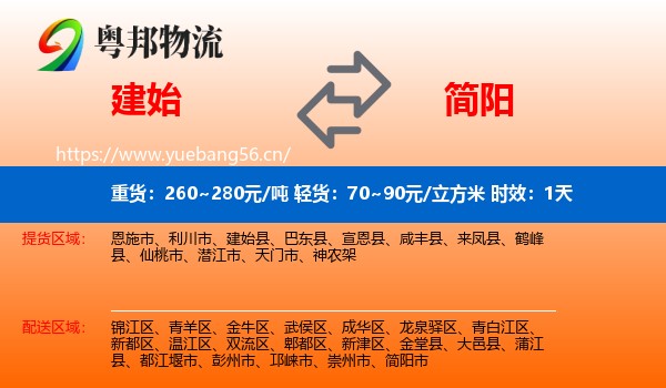 建始到简阳市物流专线名片