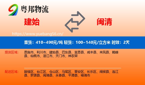 建始到闽清县物流专线名片