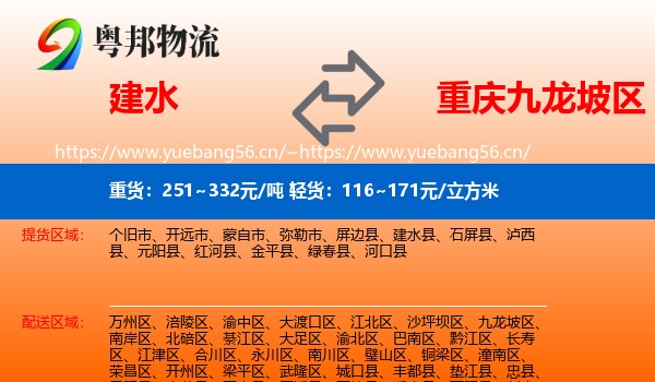 建水到九龙坡区物流