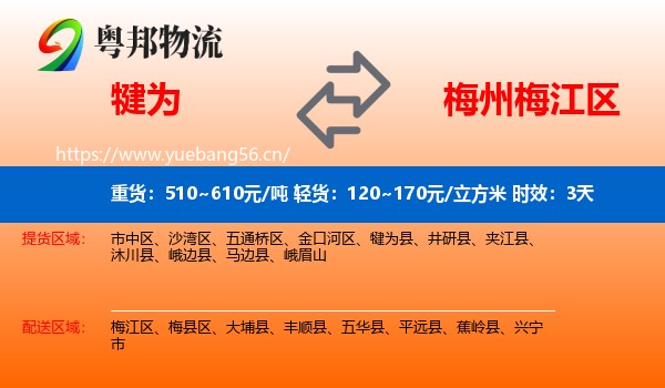 犍为到梅江区物流专线名片