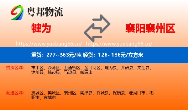 犍为到襄州区物流