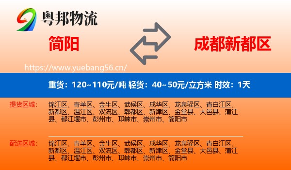 简阳到新都区物流 简阳到新都区物流专线名片
