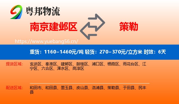 南京建邺区到策勒县物流专线名片