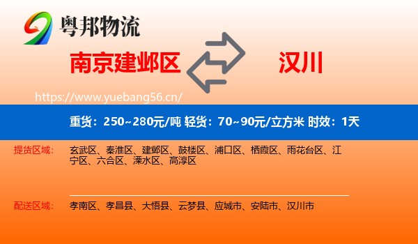 南京建邺区到汉川市物流专线名片