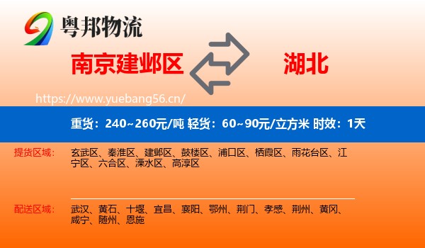 南京建邺区到湖北物流专线名片