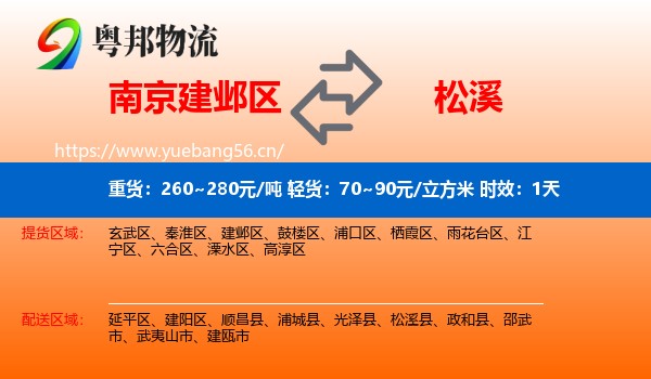 南京建邺区到松溪县物流专线名片