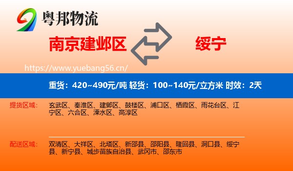南京建邺区到绥宁县物流专线名片