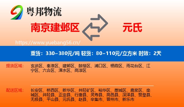 南京建邺区到元氏县物流专线名片