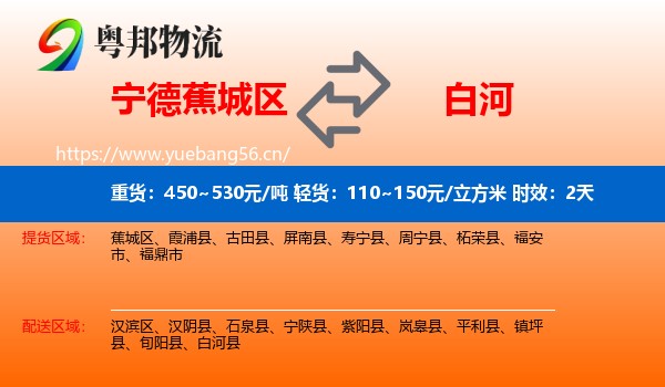 宁德蕉城区到白河县物流专线名片
