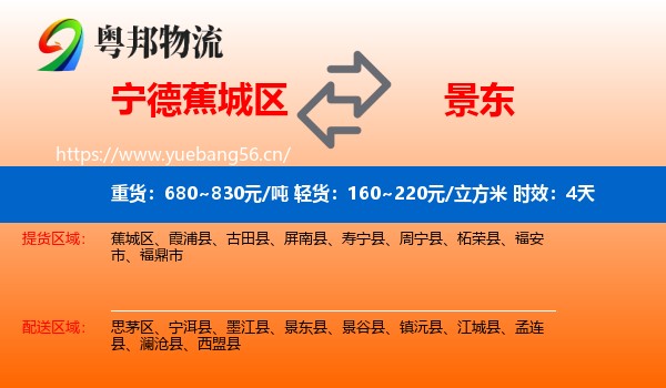 宁德蕉城区到景东县物流专线名片