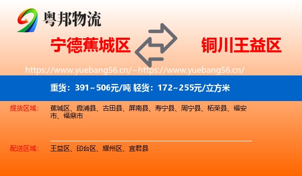 宁德蕉城区到王益区物流