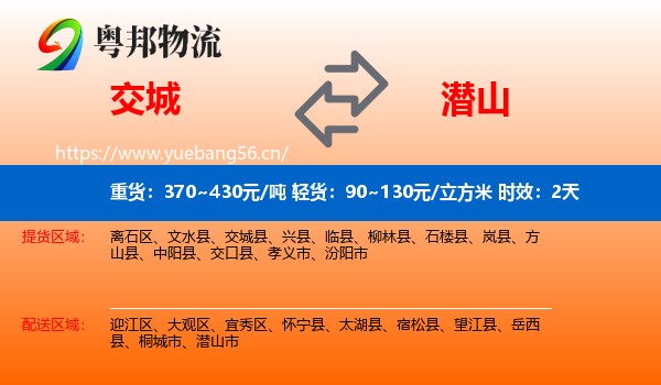 交城到潜山市物流专线名片
