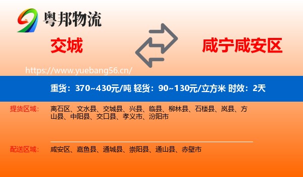 交城到咸安区物流专线名片