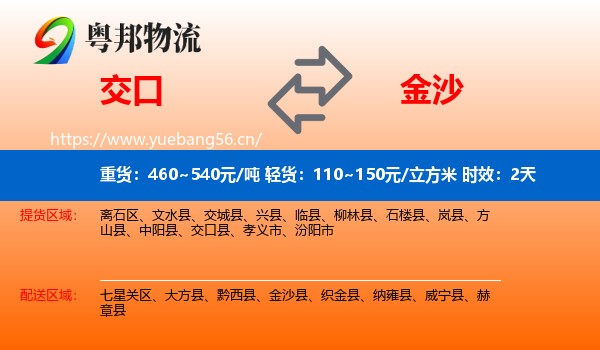 交口到金沙县物流专线名片