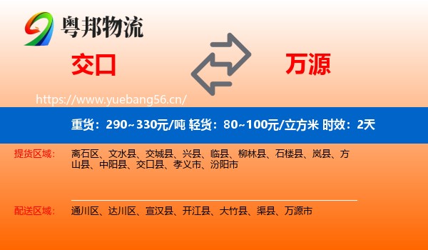 交口到万源市物流专线名片