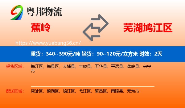 蕉岭到鸠江区物流专线名片