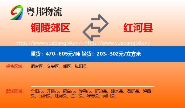 铜陵郊区到红河县物流